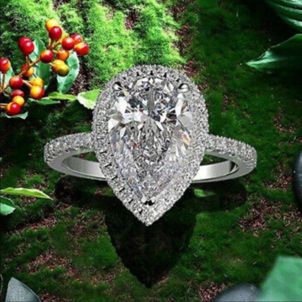 New 925 Silver Pear Cut Elegance Ring - Picture 2 of 4